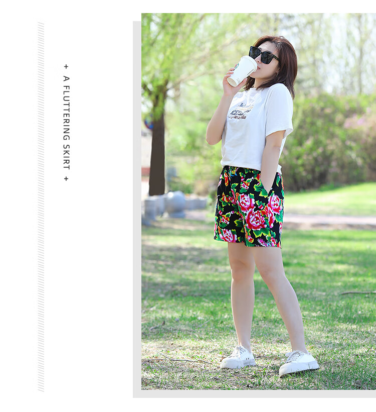 木吻大花布夏款女短裤网红时尚东北花裤衩大裤头薄款宽松外穿休闲裤
