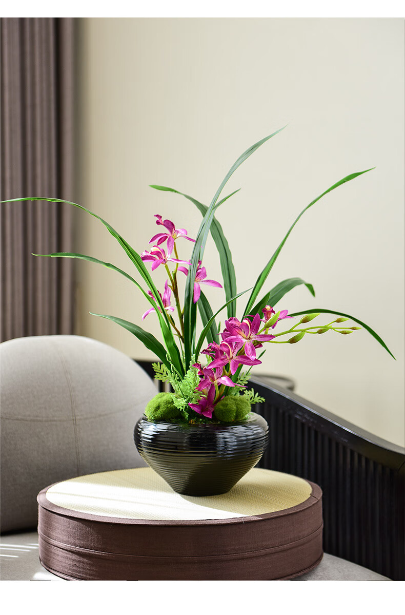 仿真花盆景现代中式兰花假花万代兰盆栽花艺客厅桌面装饰花艺摆件