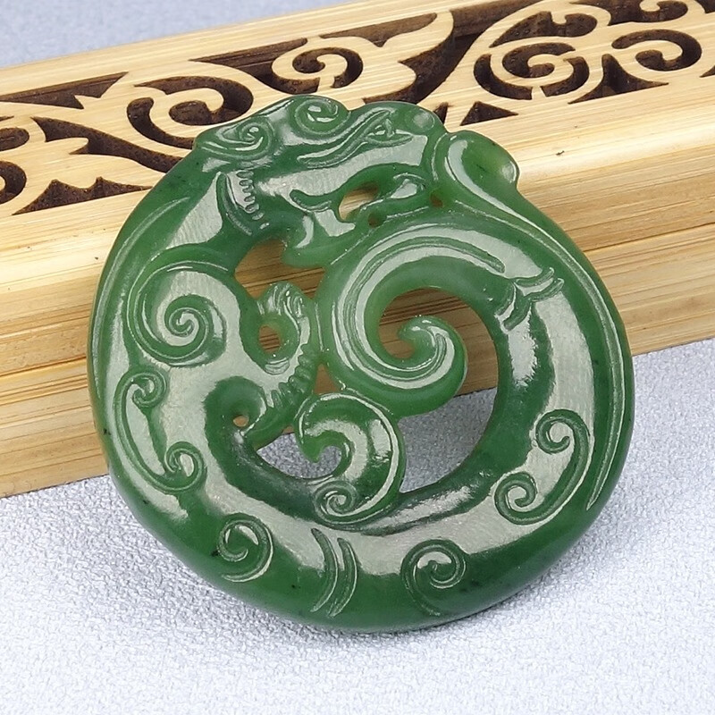 七夕礼物和田玉吊坠和田玉青玉镂空龙牌吊坠男玉石青龙项链双面圆形龙