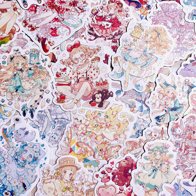 斐玉二次元女孩梦幻萝莉手账贴纸素材贴画动漫少女小清新手账本装饰