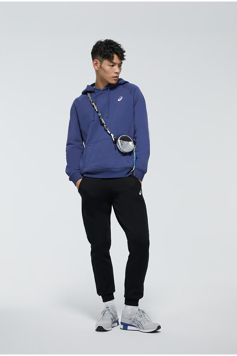 asics亚瑟士男式印花连帽卫衣运动休闲上衣黑色s