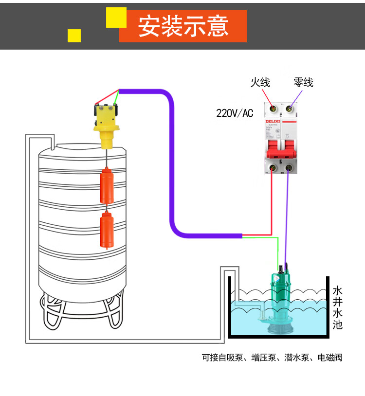 全自動浮球開關液位水位控制器水泵抽水上水水塔水箱stab兩用ab兩用