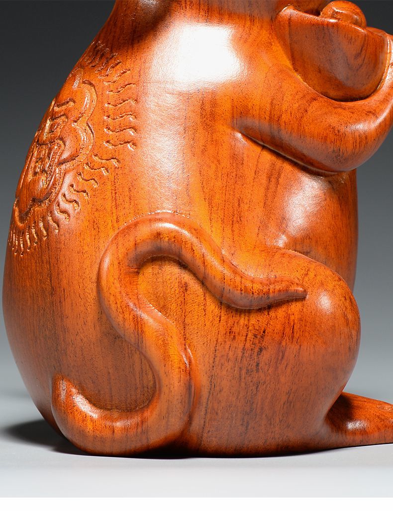 匠令花梨木雕老鼠摆件十二生肖木质鼠雕刻家居客厅摆设办公装饰工艺品