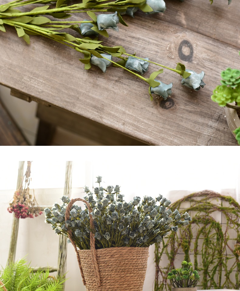 仿真玫瑰花束插花泡沫花客厅餐桌单支假花家居摆设花艺套装摆件白色