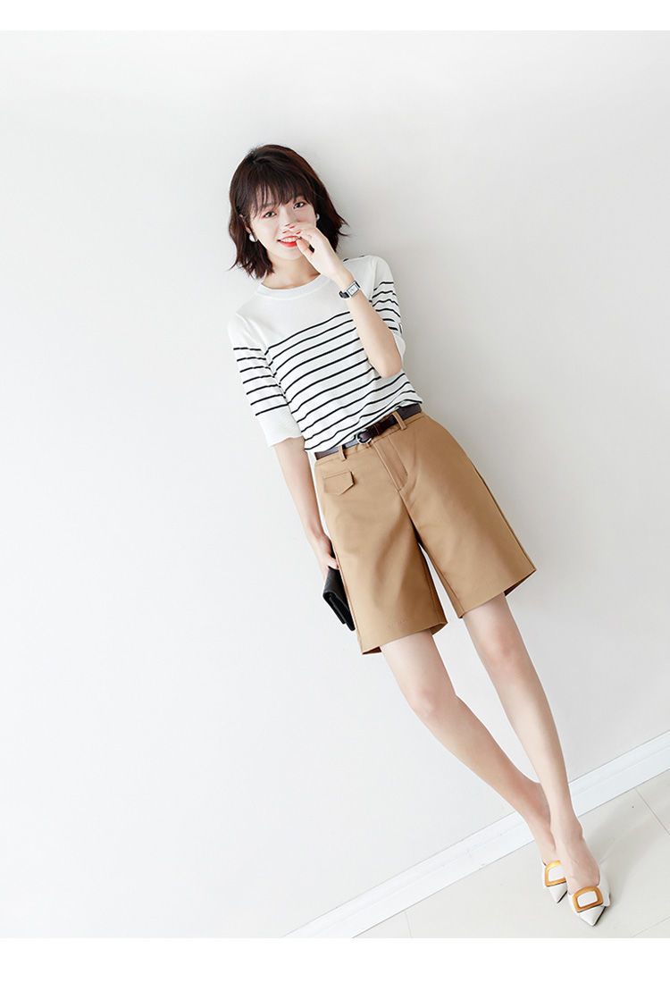 夏新工装女式五分休闲裤女直筒四分短裤女女士时尚宽松中裤女 黑色(无