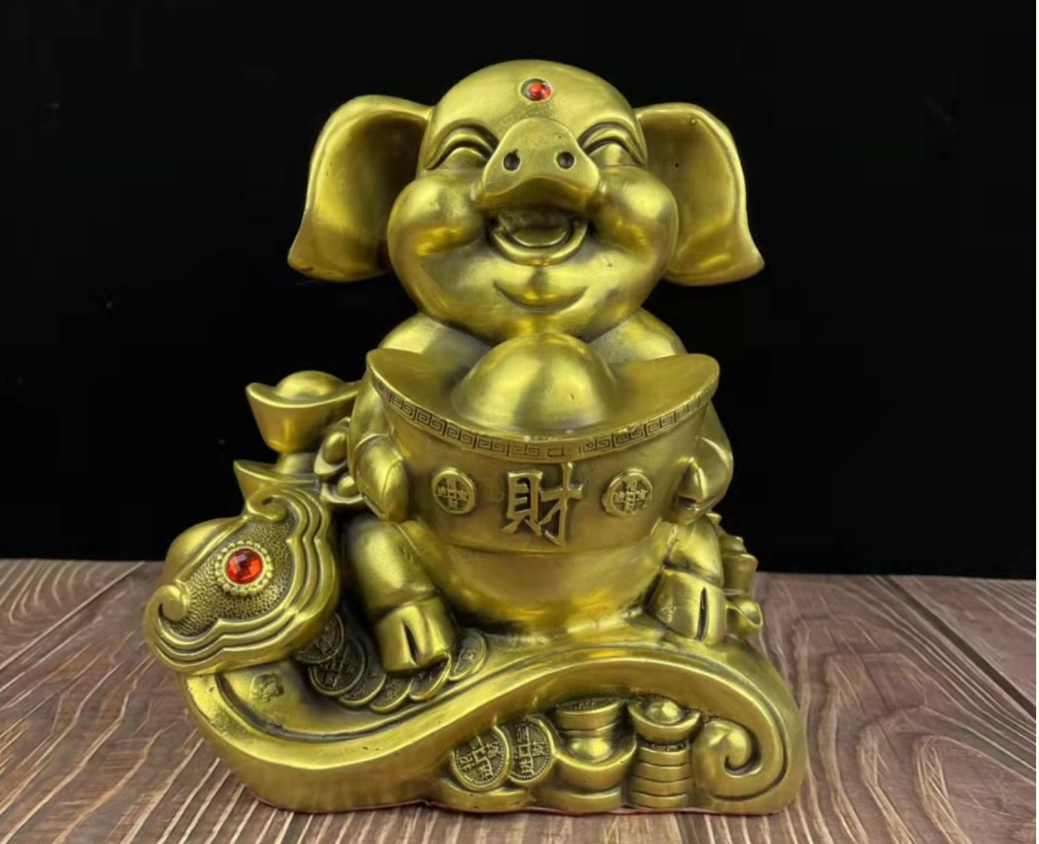 铜猪摆件富足旺财存钱猪金钱元宝猪装饰金猪福袋猪办公工艺礼品 聚宝