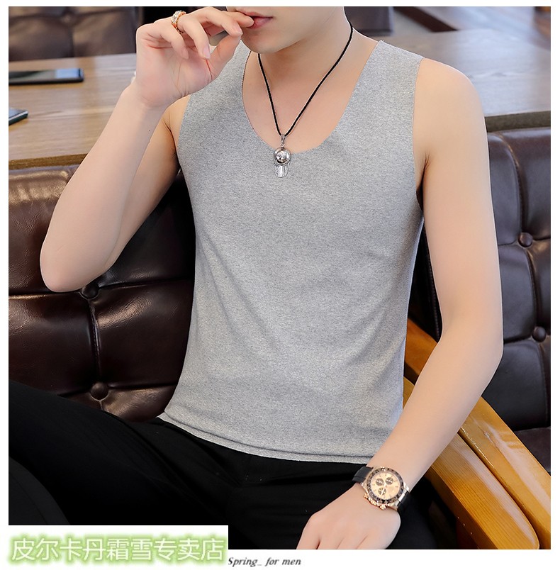 纯棉无痕背心男士衬衫内搭打底吊带内衣宽肩二道坎肩无袖恤2件装白色