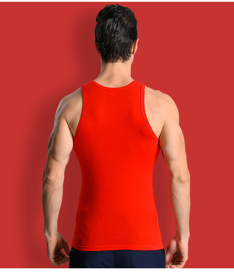 浪莎红背心男本命年结婚牛年透气打底修身男士大红色内穿属牛2背心一