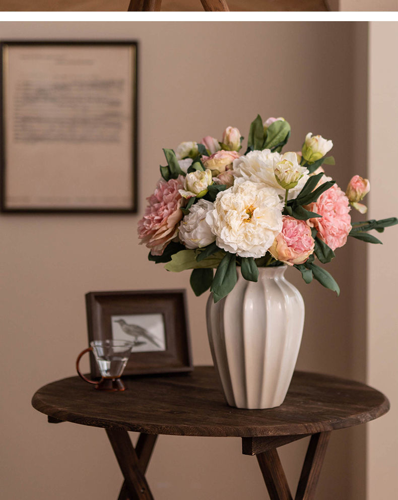 法式焦边新款2022年牡丹假花仿真花摆设客厅摆放花干花花束摆件装饰品