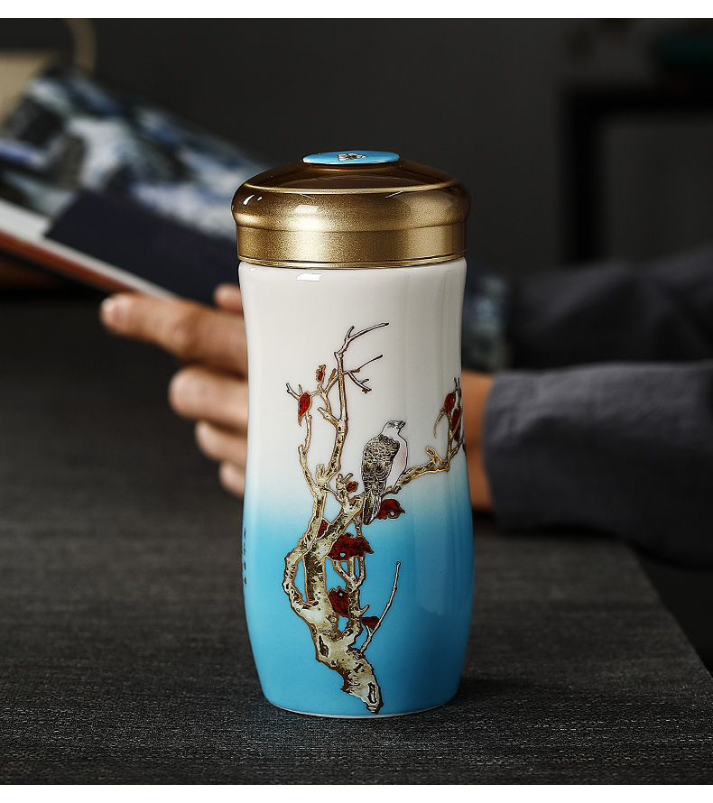 伯莎丹顿陶瓷保温杯景德镇水杯银内胆足银泡茶杯高端男女杯子礼品定制