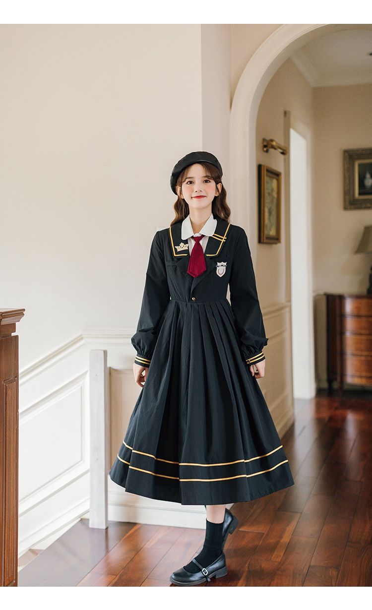 学院风jk制服长裙女秋冬季甜美收腰百褶连衣裙日系气质学生裙子wu单件