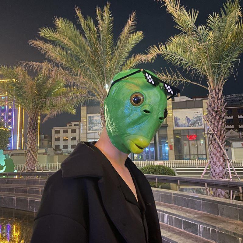 盼蔷新品吃鸡面罩网红鱼头套男女鱼头套面具绿头鱼可爱搞怪绿头怪动物