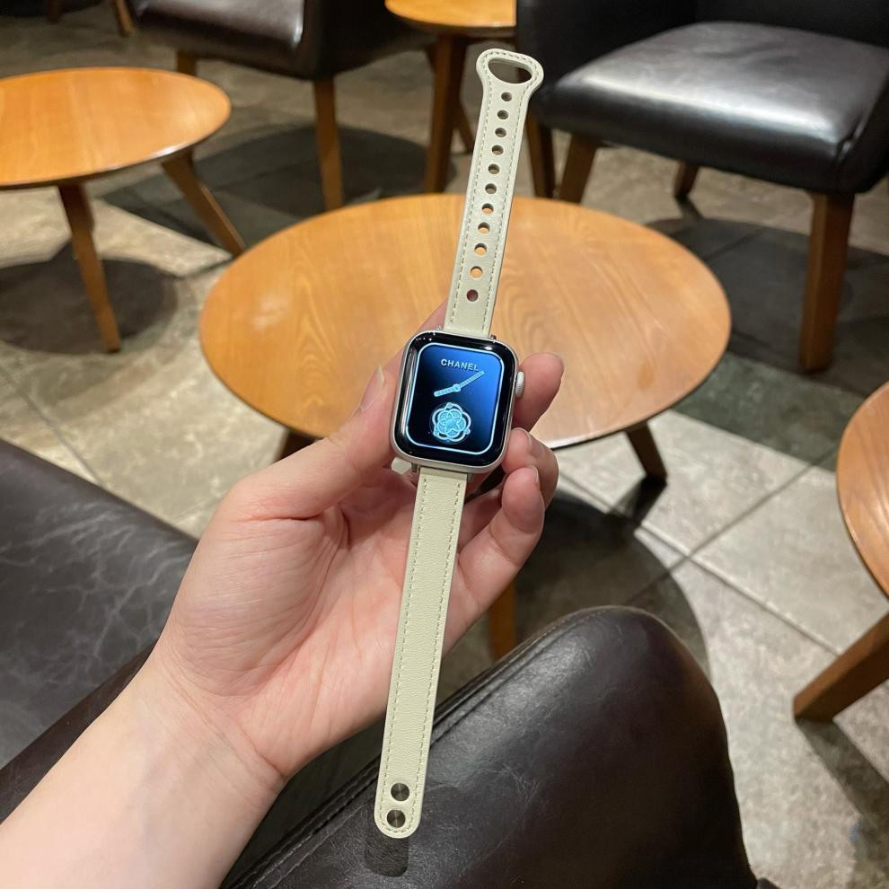 适用苹果手表表带applewatch小蛮腰真牛皮夏iwatch6se54321代潮女复古