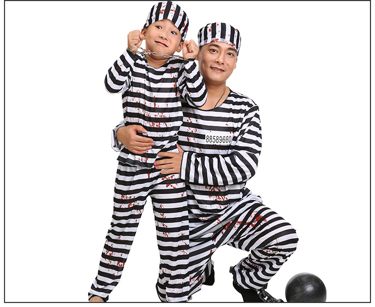 囚犯衣黑白囚服衣服儿童监狱衣镣铐舞台剧监狱服道具服装犯人 成人