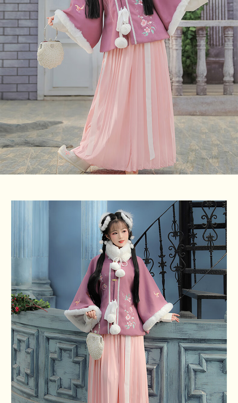 汉服女成人冬季加绒加厚蝶恋古装明制方领半袖披袄秋