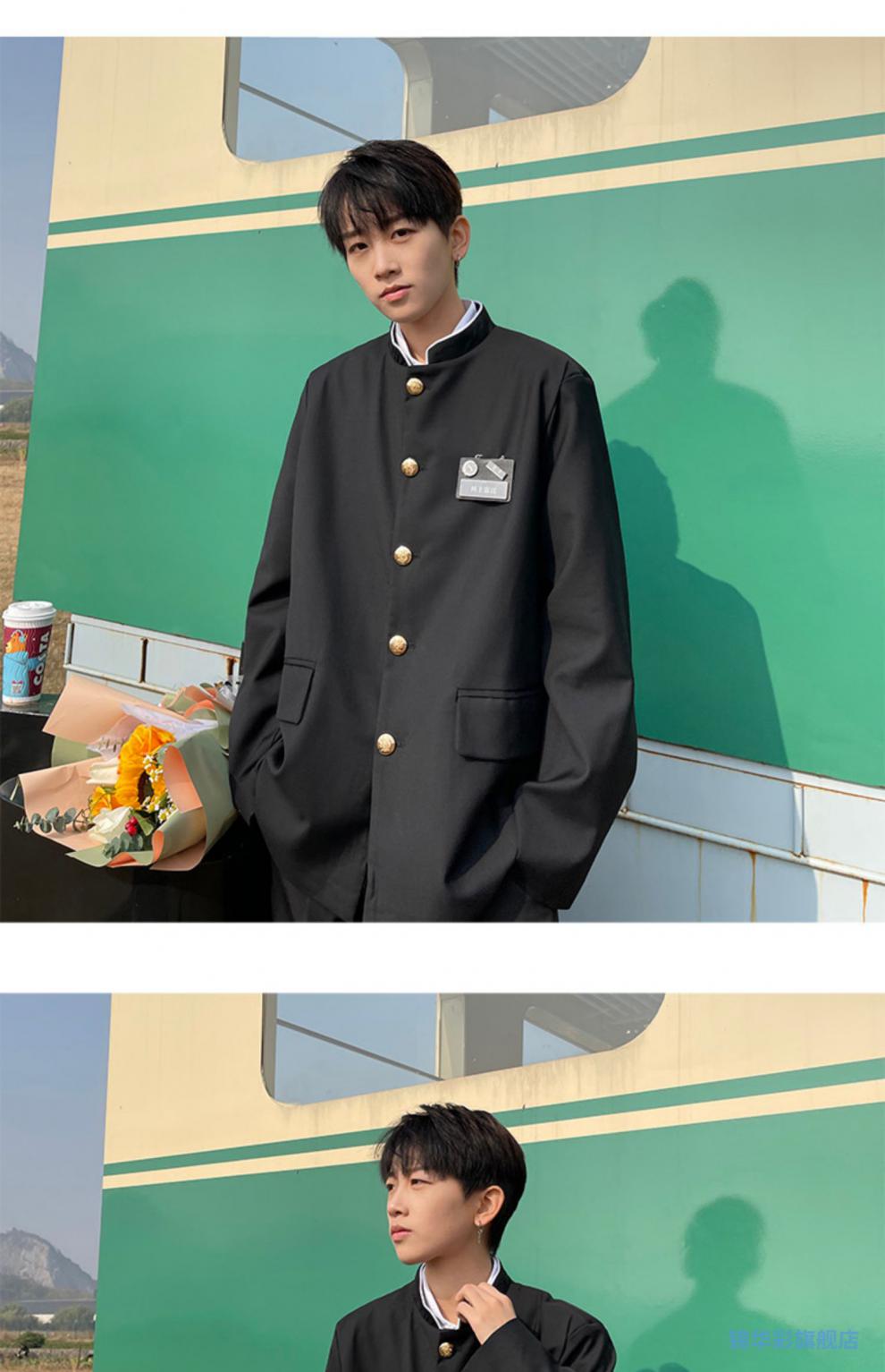 诘襟服中山装男青年日系学生高中生制服校供毕业班服诘襟服西装男套装