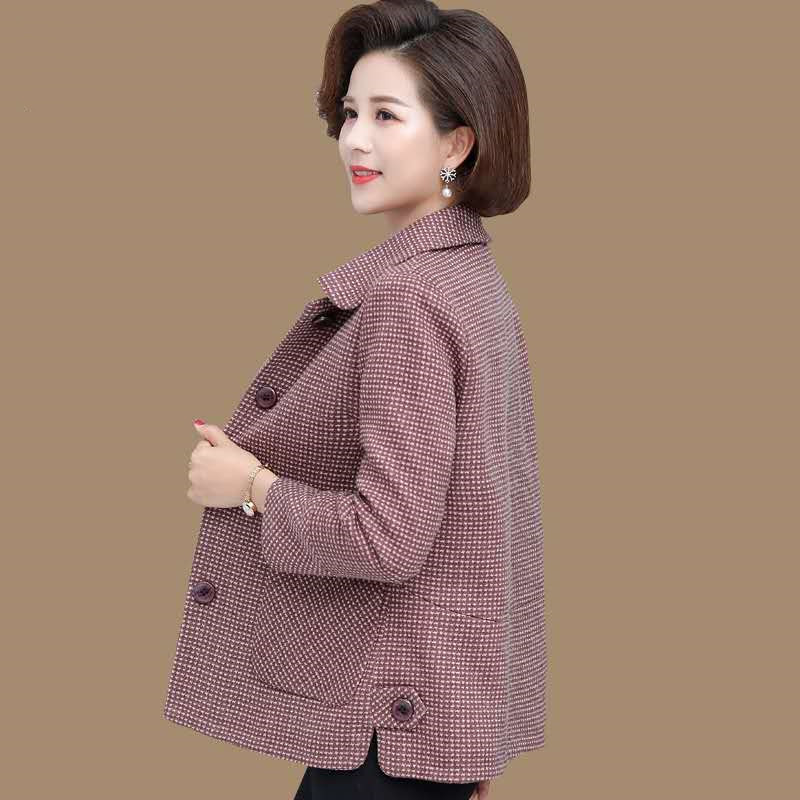 中老年人春秋薄款女装短装外套装60千鸟格衣服50岁40中年妈妈装短款