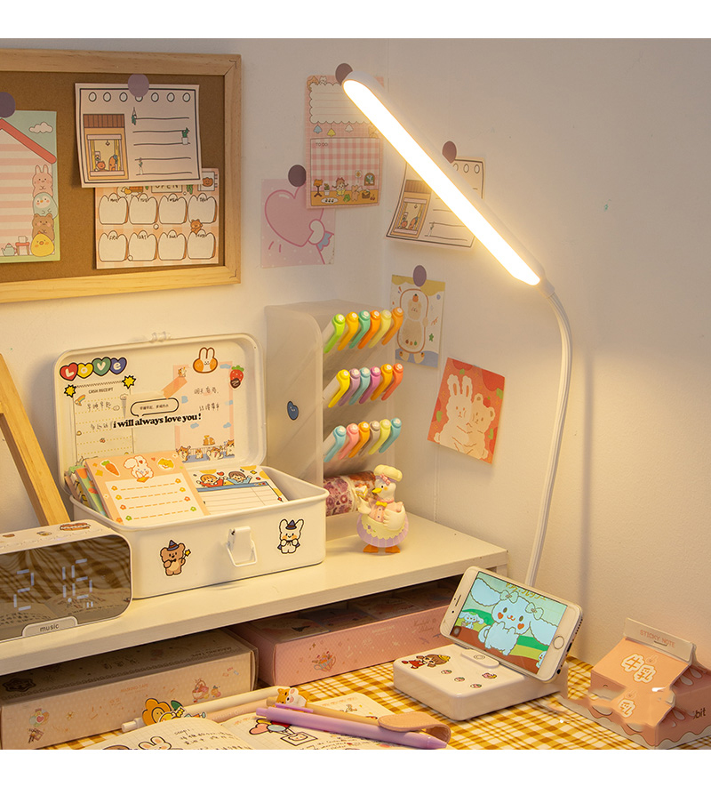 定做台灯大学生宿舍学习书桌可爱ins女孩充电式床头写作业长款白色插