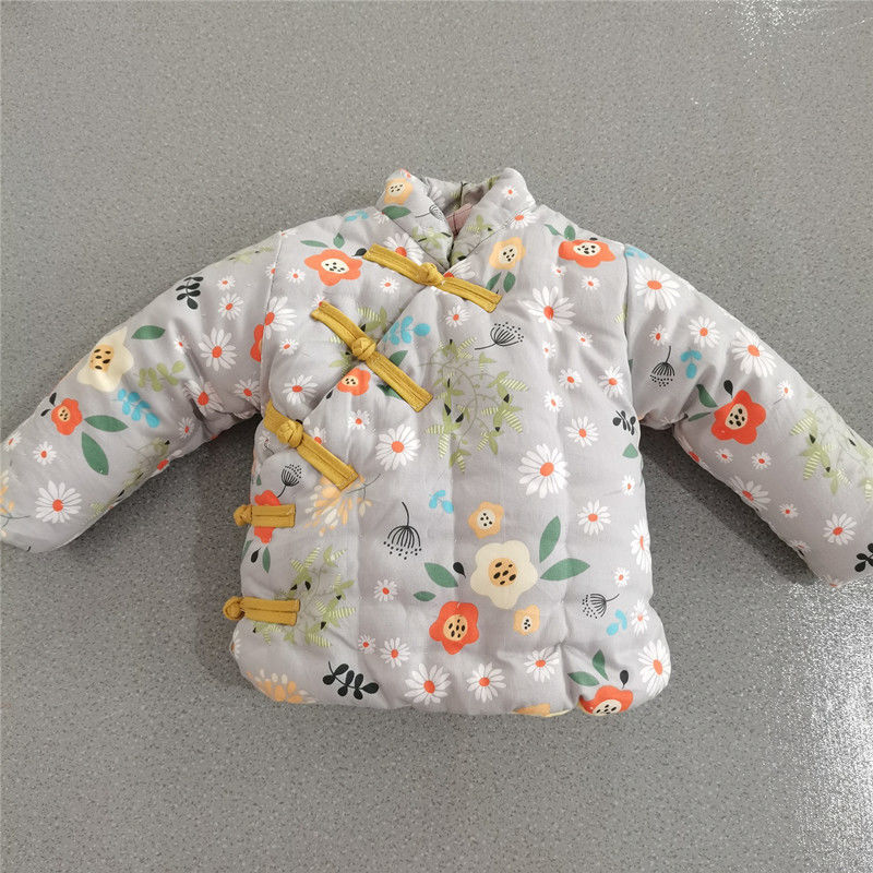 手工棉花棉袄偏襟复古风婴幼男女中国风盘扣小袄冬厚亚麻色浅棕格格