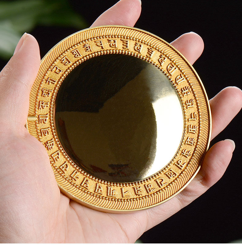 藏村准提镜纯铜光面随身镜佛堂藏传供具准提佛母宝镜密宗供佛摆件礼品