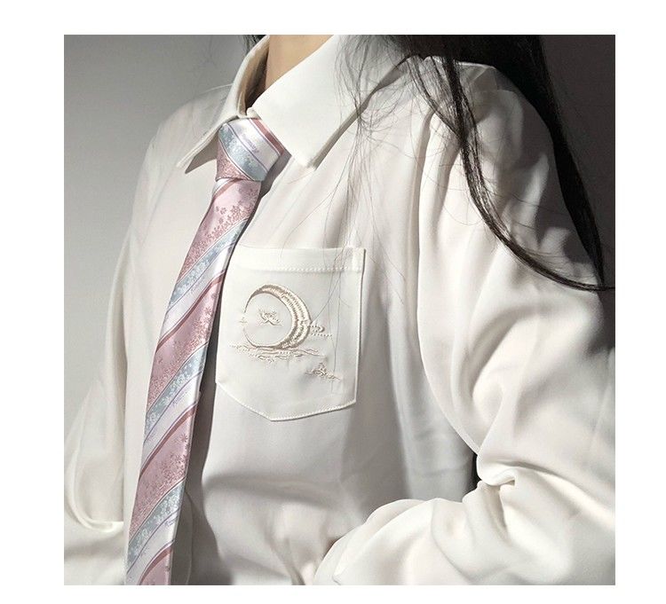 长袖衬衫女春夏季2022新款月下鹤精致刺绣女装上衣女衬衣女学生宽松