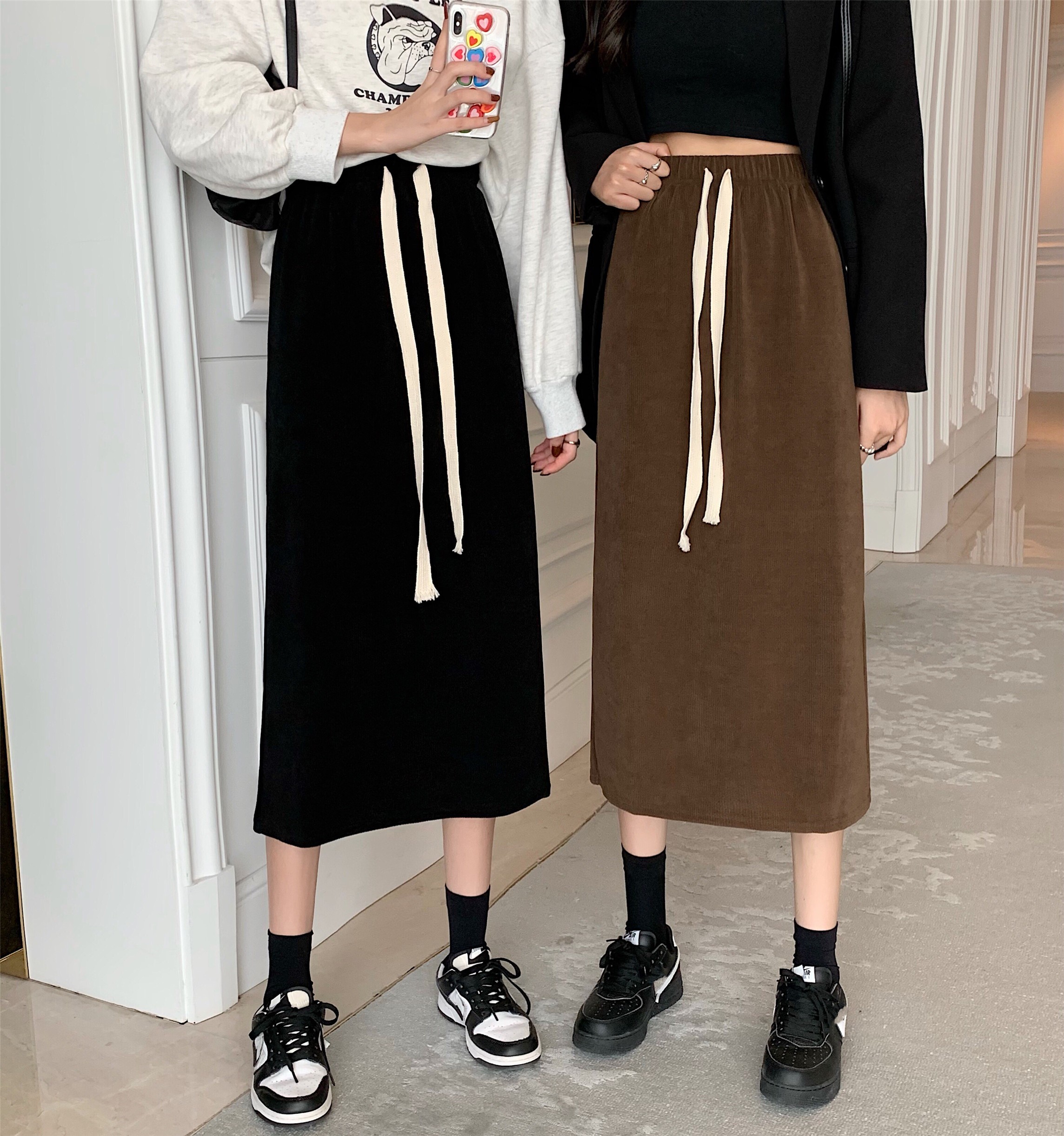 恒佩小个子高腰显瘦咖色春秋冬女a字中长款直筒一步裙包臀半裙咖啡色