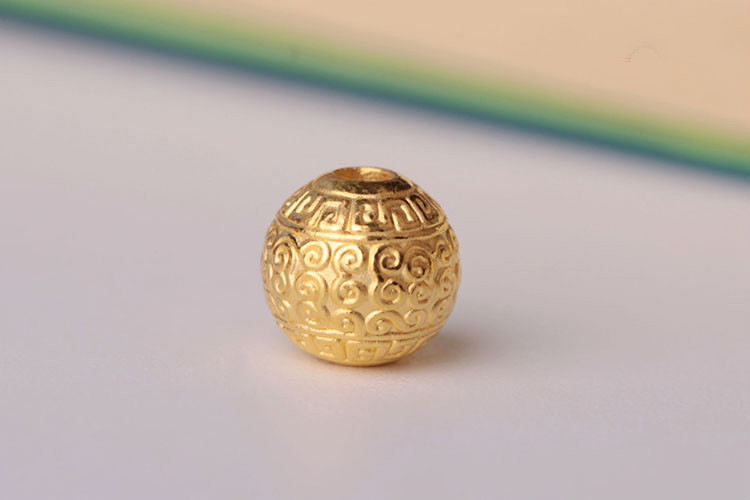 钰帛工坊黄金3d硬金圆珠复古云纹回纹8mm10mm祥云珠子金珠子圣诞节