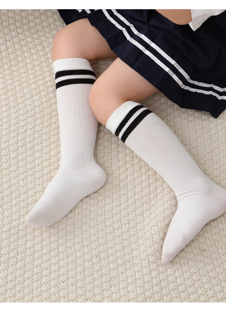 浪莎新款女童中筒袜夏季薄款纯棉过膝长筒袜小学生男童高筒袜子儿童