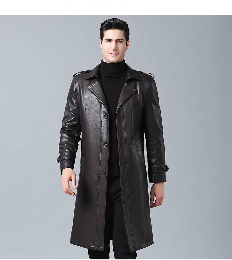 男士真皮皮衣大码男皮夹克皮毛一体加绒加厚皮风衣长款过膝皮大衣大码