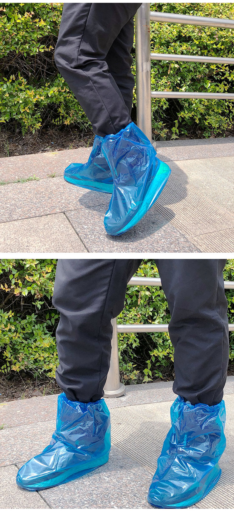 一次性鞋套防水防滑雨天加厚中筒塑料脚套靴套户外漂流耐磨鞋套透明色
