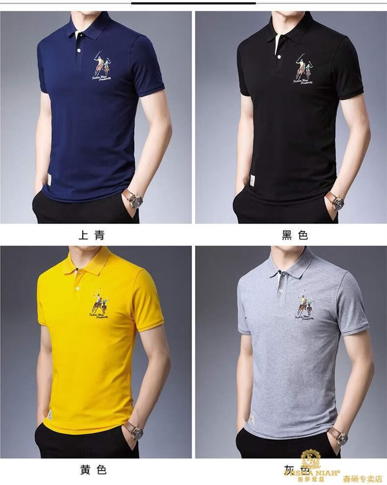 法莎尼亚品牌t恤男夏装刺绣保罗冰丝棉有带领男士爸爸t恤潮流大码衣服