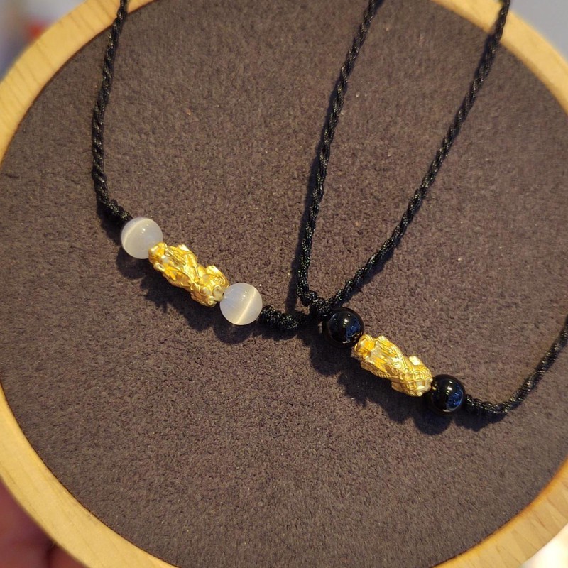 老凤凰黄金貔貅项链男编织黑绳颈链999足金皮丘锁骨链吊坠女生日礼物