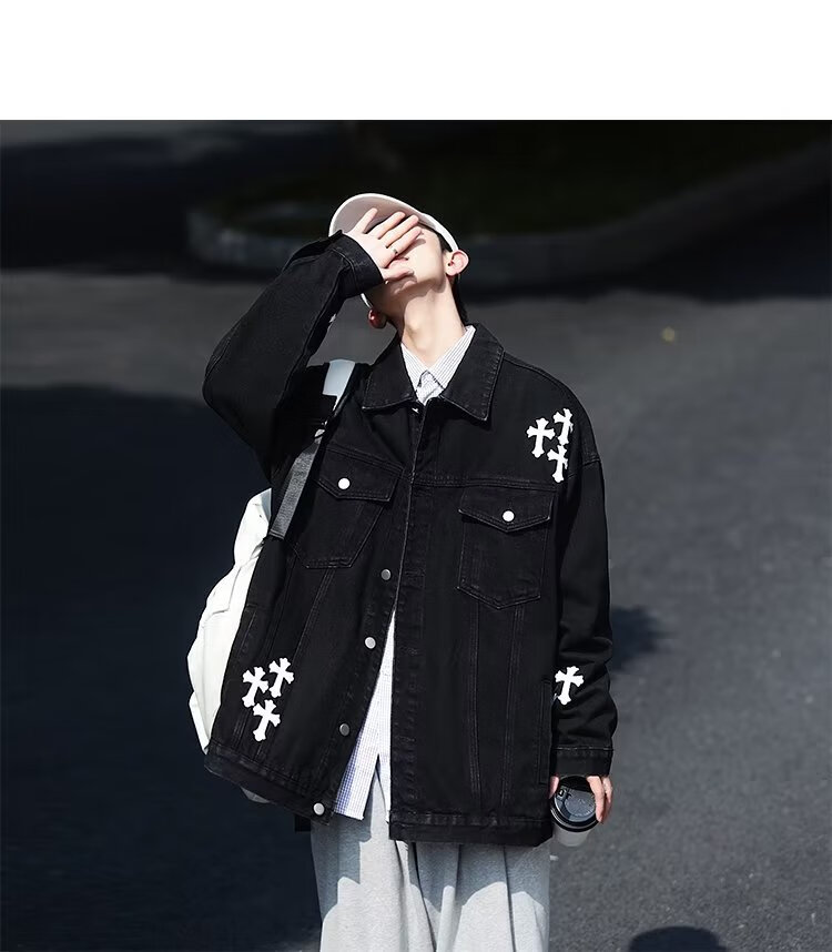 2022秋季新款克罗心ch十字架高街风格牛仔外套oldschool西海岸设计感
