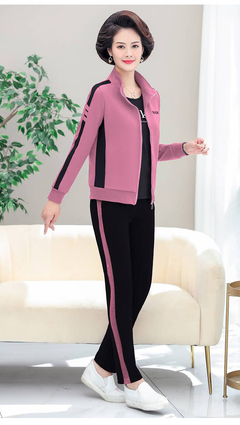 运动套装女秋款中年妈妈2021年秋冬新款大号码时尚中老年外套卫衣女士