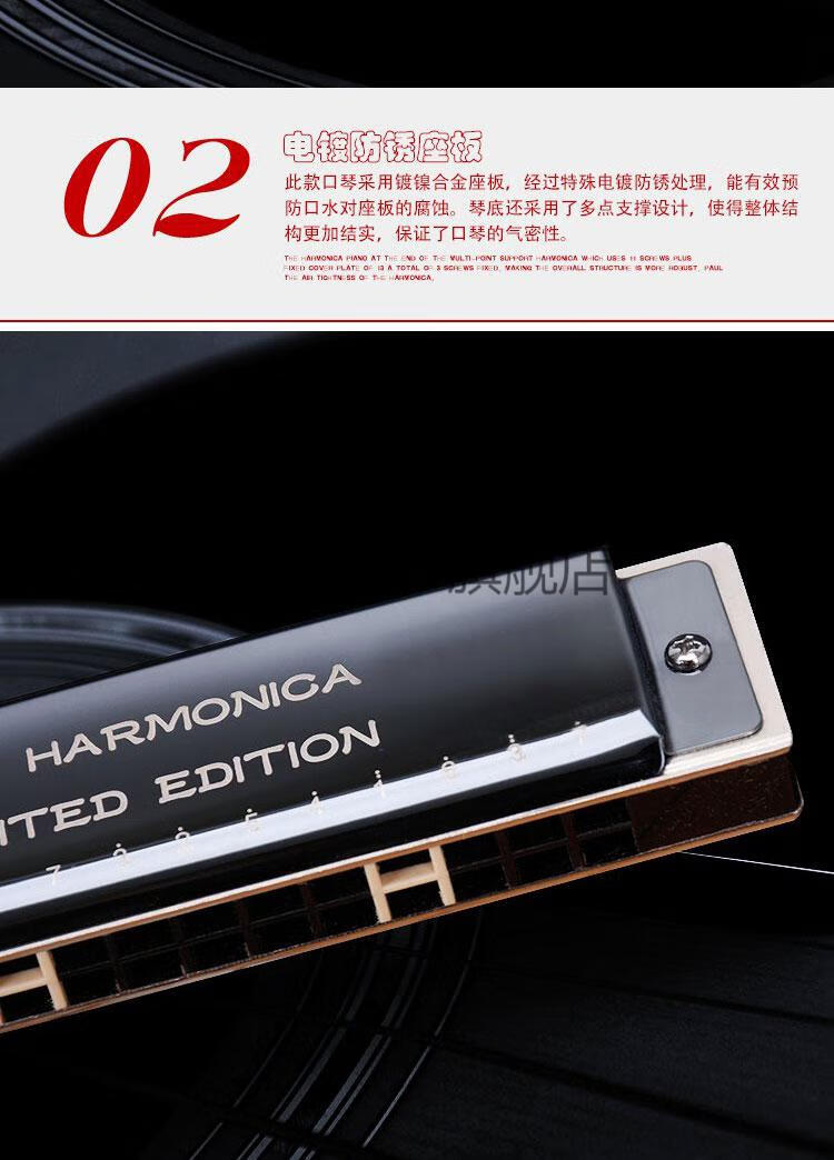 成人儿童学生练习演奏口琴乐器 专业演奏黑色#a调 全套 品【图片 价格