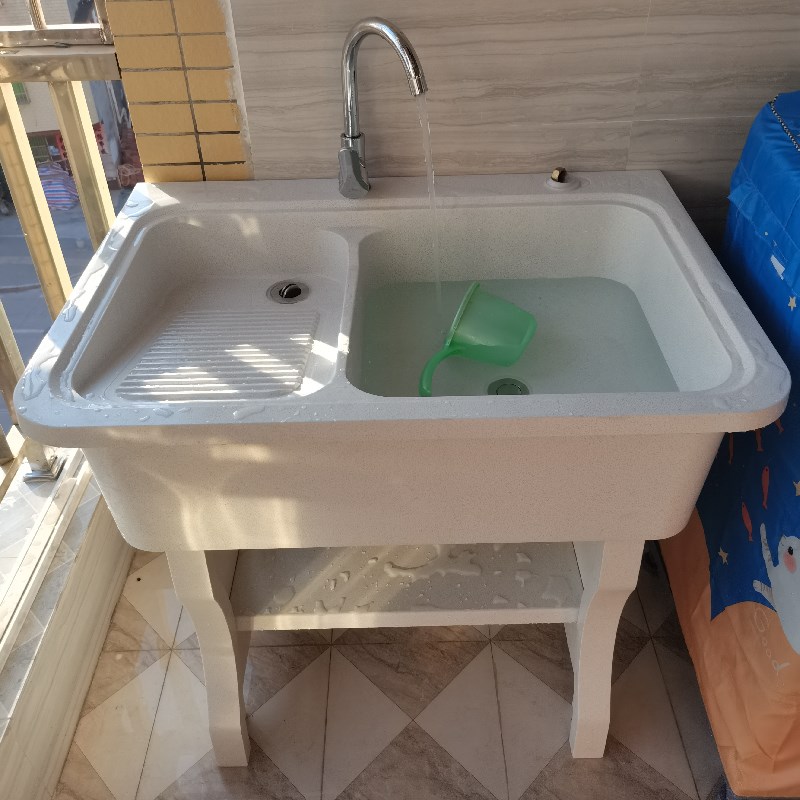 筠芸筌石英石洗衣池阳台家用室外洗衣台带搓板大理石一体式户外水池
