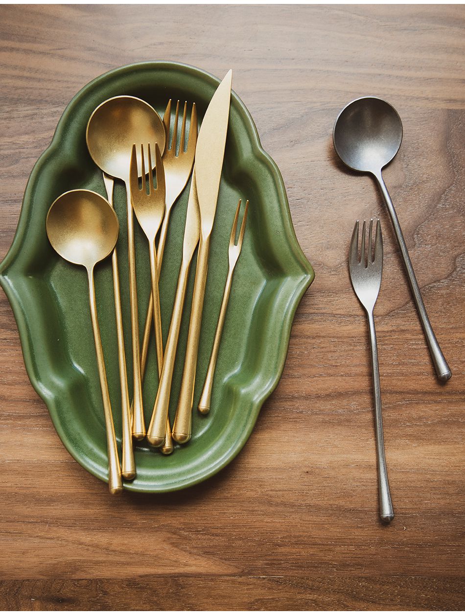 西餐餐具全套三宅家法式复古金银不锈钢西餐餐具全套餐具套装家用牛排