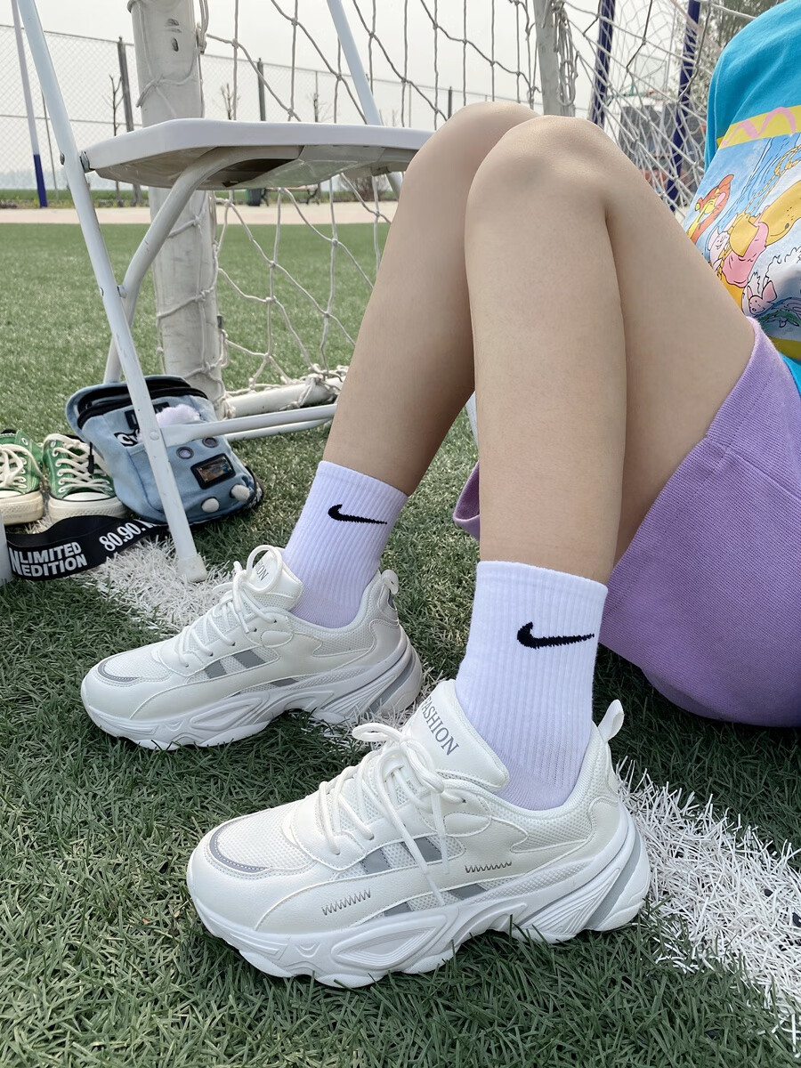 上新网面透气老爹鞋女chic青春少女休闲小白鞋运动鞋百搭2102白灰色36