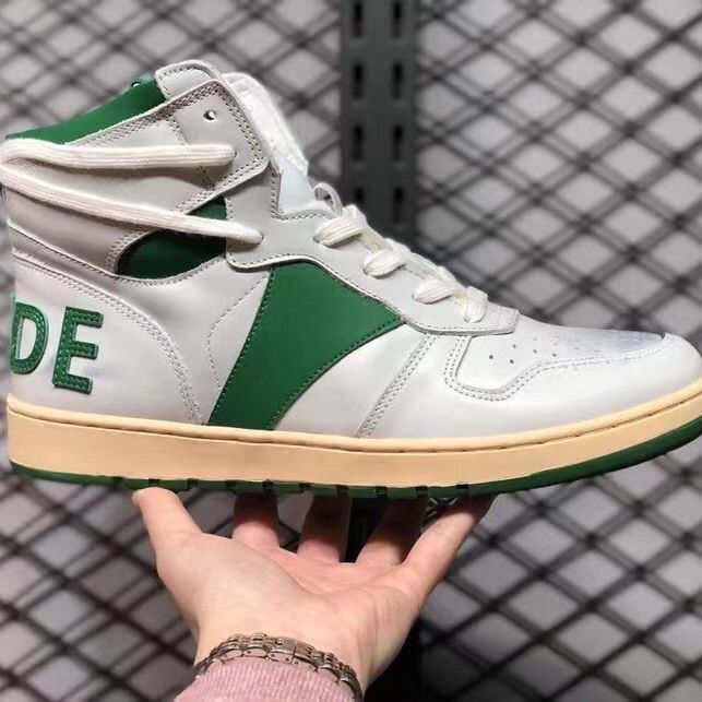 欧美高街rhude高帮做旧皮面绑带复古刘宪华同款男女情侣休闲潮鞋纯原