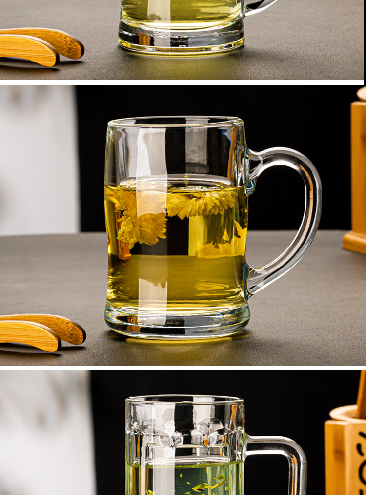 青苹果玻璃杯带把耐热玻璃茶水杯带盖茶饮杯加厚把手泡茶杯子办公家用