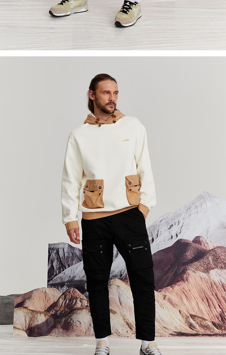 diadora迪亚多纳男装女棉涤休闲连帽卫衣潮流百搭运动套头衫 白色 l