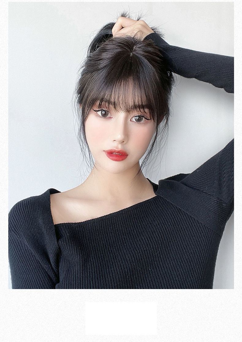 唐妮 法式假刘海真发网红3d空气刘海自然前额假发片春秋头顶刘海假发