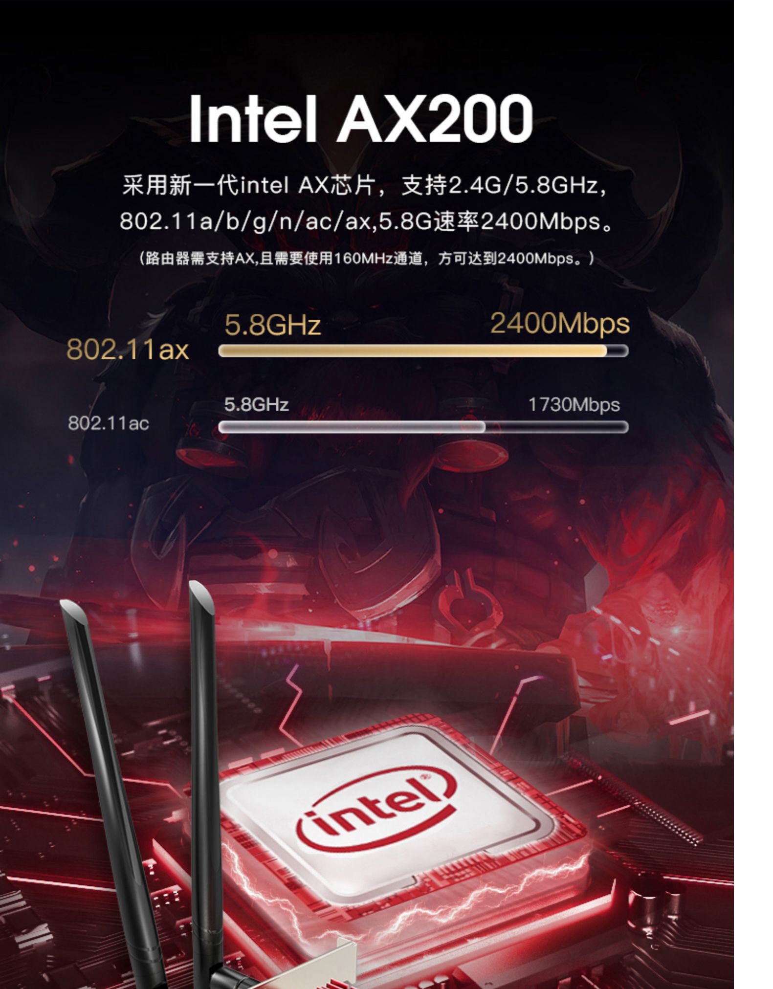 网卡台式机千兆双频5g双天线电脑内置pcie接口ap英特尔i ax200(蓝牙5