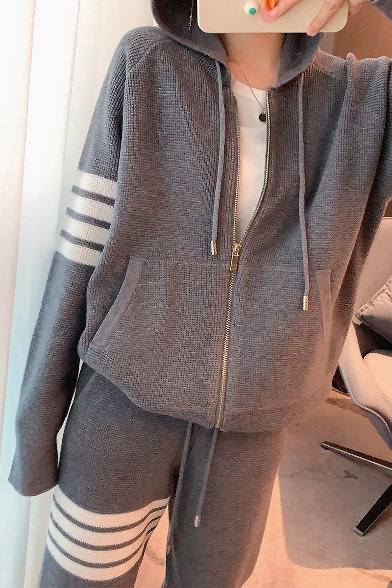 南极人品牌卫衣女潮牌tb四道杠华夫格休闲卫衣外套运动套装男女同款春