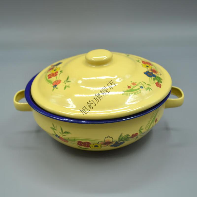 带盖搪瓷碗咖喱碗老式珐琅双耳搪瓷锅搪瓷碗猪油盆怀旧儿童铁碗大号