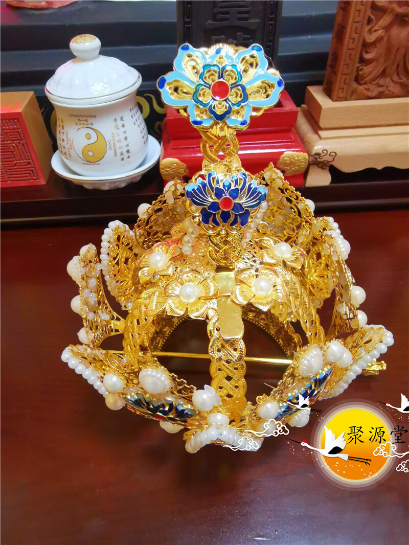 道教用品高功太极莲花冠莲花冠 景泰蓝莲花冠 道家用品编制六角帽 57