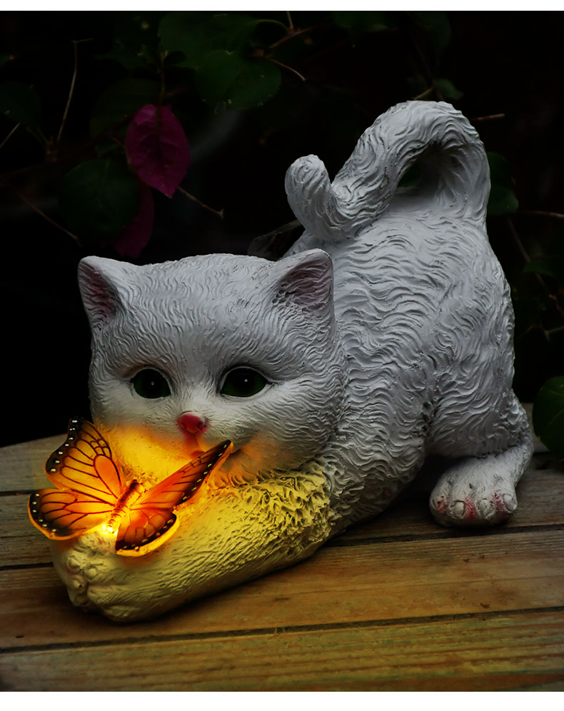 灯摆件花园装饰小夜灯户外树脂工艺品阳台庭院布置黄色猫咪太阳能摆件