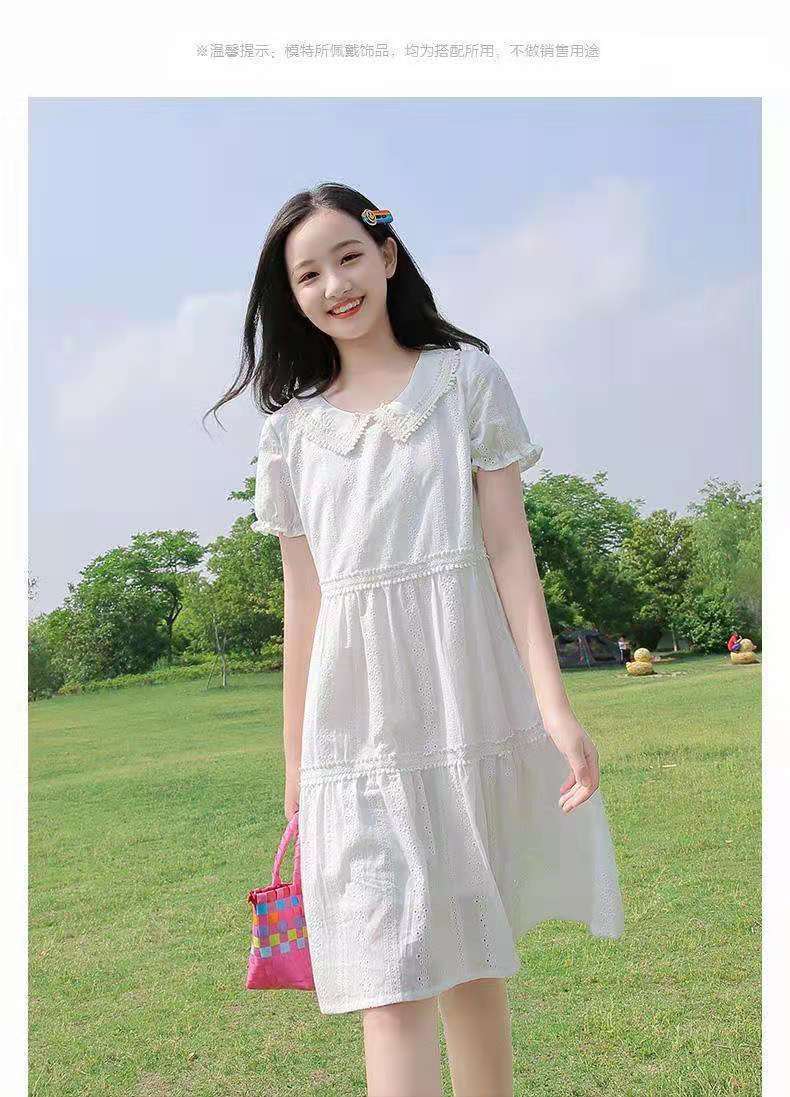 高中学生连衣裙夏装新款初中生少女青少年大童白色polo纱裙子白色155s