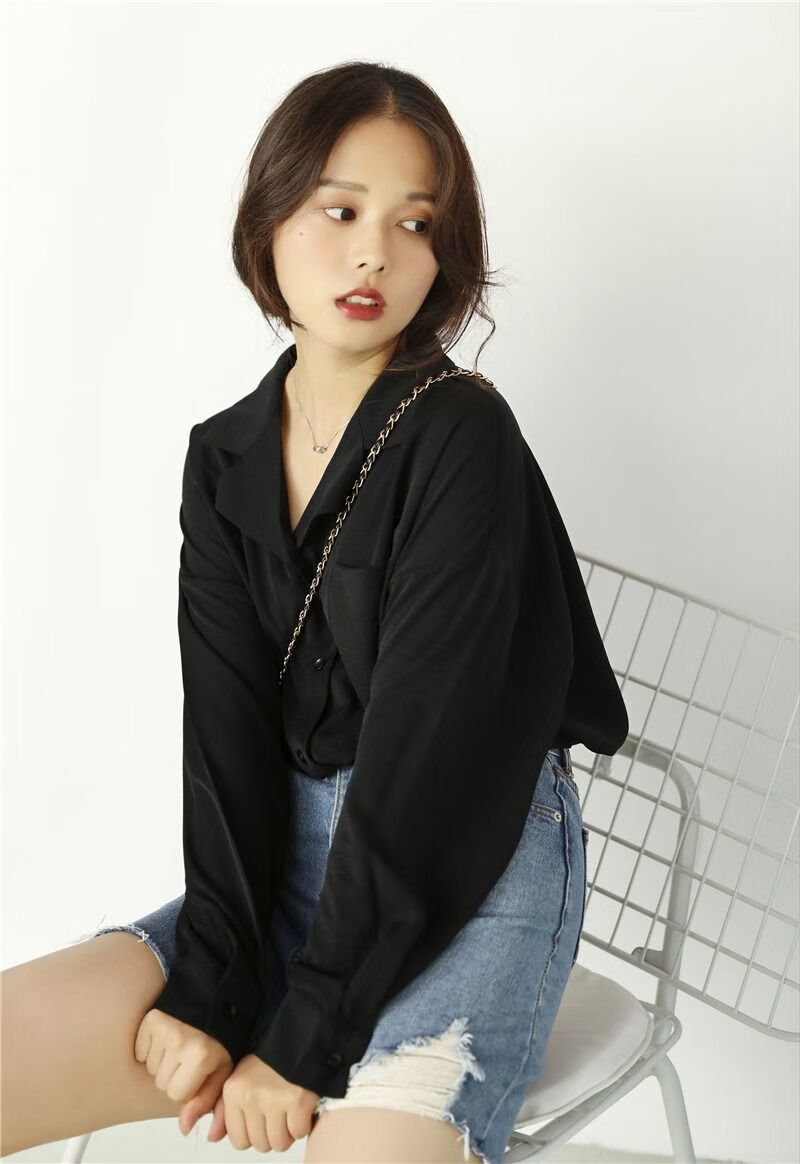 衬衫女新款外穿内搭韩版衬衫女学生春秋外套衬衣长袖宽松v领长袖ins