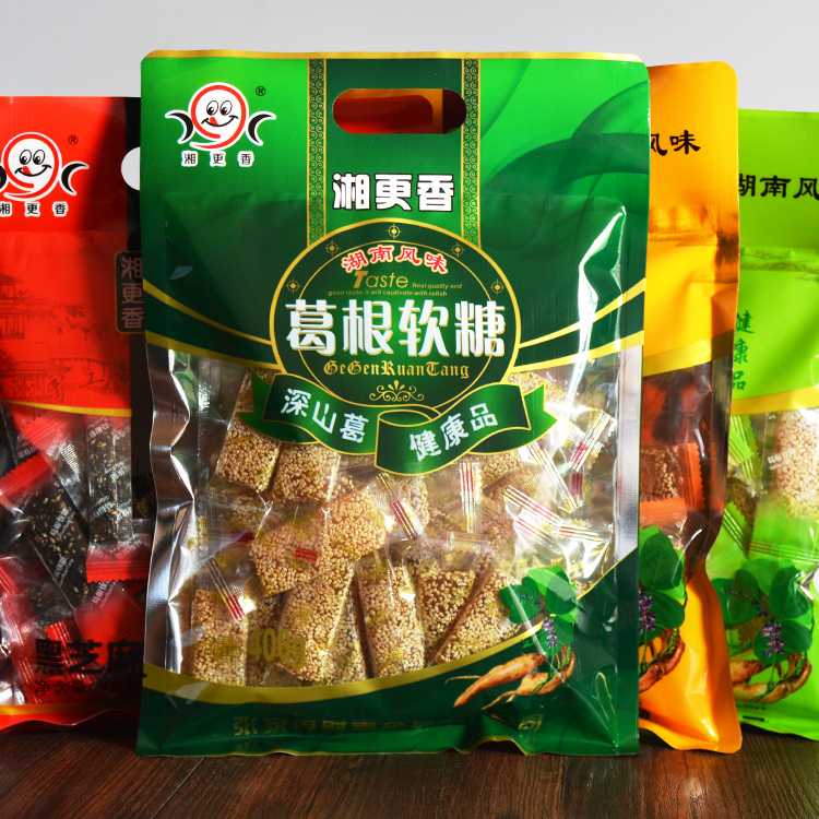 湘更香葛根軟糖芝麻軟糖湖南張家界特產財喜小吃零食牛筋牛皮糖桔子味